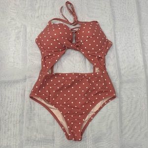 Shade & shore pink and white one piece swimsuit